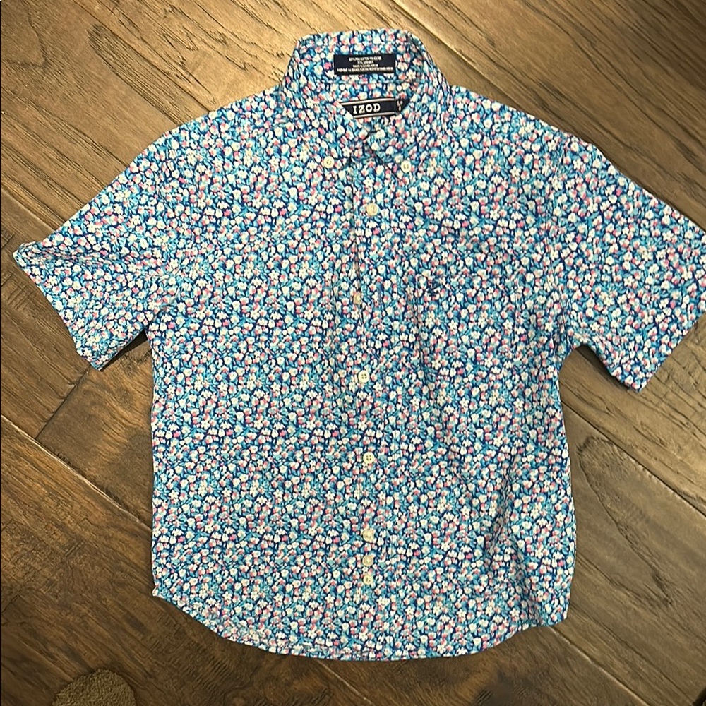 IZOD Floral Short Sleeve Shirt - Blue and Pink